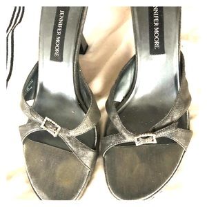 Rhinestone buckle detail heels silvery grey satin